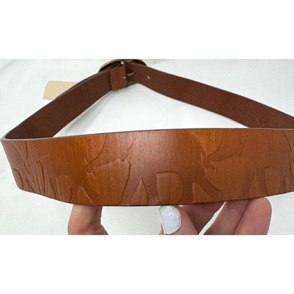 Coldwater Creek Sz L GENUINE Leather Embossed Elephant Safari Brown Belt NWT NEW main image 6